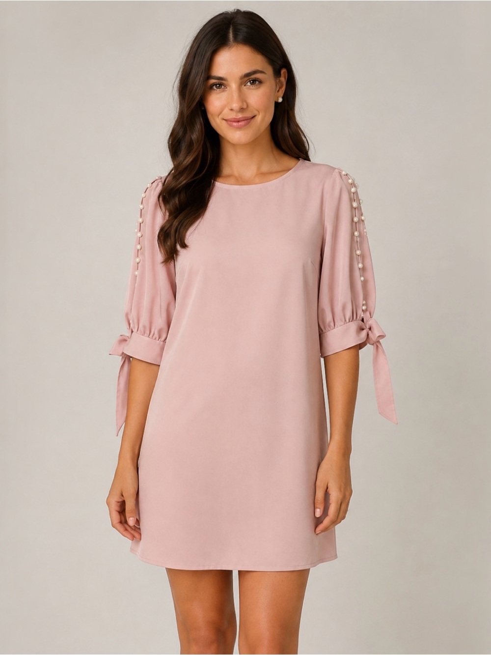 SHEIN Blush Pink Pearl-Trim Tunic Dress